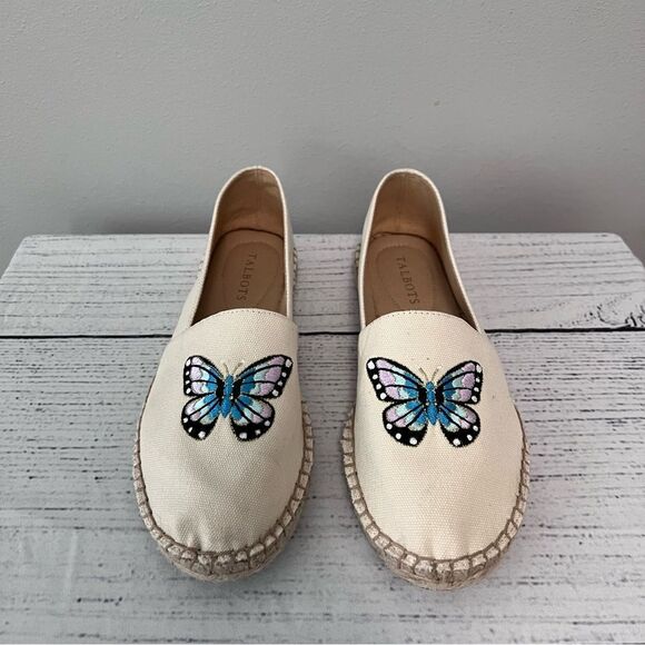 Talbots Canvas Embroidered Butterfly Slip On Shoes Size 8 - Picture 2 of 6